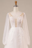 Long Sleeves Open Back Wedding Dress with Appliques