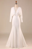 Satin Sweep Train Wedding Dress with Long Sleeves