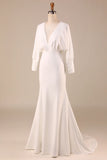 Satin Sweep Train Wedding Dress with Long Sleeves