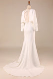 Satin Sweep Train Wedding Dress with Long Sleeves