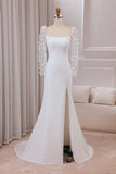 Trumpet Sweep Train Long Sleeves Wedding Dress with 3D Appliques