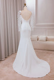 Trumpet Sweep Train Long Sleeves Wedding Dress with 3D Appliques