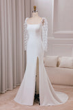 Trumpet Sweep Train Long Sleeves Wedding Dress with 3D Appliques