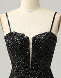 Spaghetti Straps Corset Back Sequin Homecoming Dress