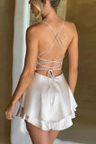 A Line Spaghetti Straps Lace Up Corset Back Little Homecoming Dresses