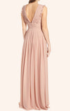 Straps V Neck Chiffon Long Bridesmaid Dress Simple Prom Gown