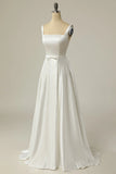 A Line Square Neck Long Wedding Dress