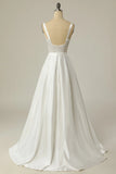 A Line Square Neck Long Wedding Dress