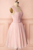 A-Line Tulle Straps Pleats Beading Homecoming Dress