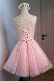 A-Line Round Neck Lace Beaded Homecoming Dress