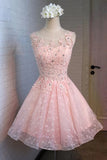 A-Line Round Neck Lace Beaded Homecoming Dress