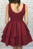 A-Line Scoop Short Tiered Satin Homecoming Dress