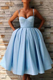 A-Line Straps Pockets Satin Homecoming Dress