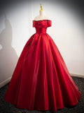 A-Line Off Shoulder Satin Long Prom Dress