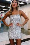 Straps Sequins Short Homecoming Dresses