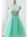 A Line Round Neck Short Lace Prom Dress Lace Bridesmaid Dress Homecoming Dress