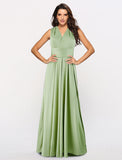 A-Line Bridesmaid Dress Halter / V Neck Sleeveless Convertible Floor Length Spandex with Sash / Ribbon / Pleatsc