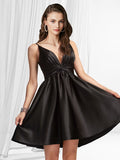 A-Line Cocktail Dresses Reformation Amante Dress Homecoming Short / Mini Sleeveless V Neck Satin with Pleats