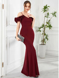 Mermaid / Trumpet Evening Gown Vintage Dress Engagement Floor Length Sleeveless Off Shoulder Polyester with Ruffles