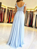 A Line Chiffon Evening Dress V Neck Floor Length Split Front Party Dresses Prom Dresses