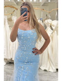 Mermaid / Trumpet Prom Dresses Elegant Dress Formal Floor Length Sleeveless Spaghetti Strap Tulle with Sequin Appliques