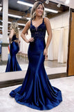 Mermaid Deep V Neck Satin Long Prom Dress