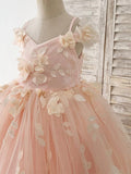 Princess Floor Length Flower Girl Dress Quinceanera Girls Cute Prom Dress Satin with Beading Floral / Flower Fit 3-16 Years