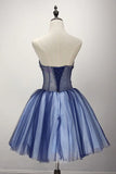 A-line Ball Gown Strapless Short Tulle Beading Homecoming Dress