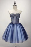 A-line Ball Gown Strapless Short Tulle Beading Homecoming Dress