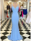 Trumpet/Mermaid Scalloped Neck Sleeveless Sweep Train Elastic Satin Prom Dress With Appliqued