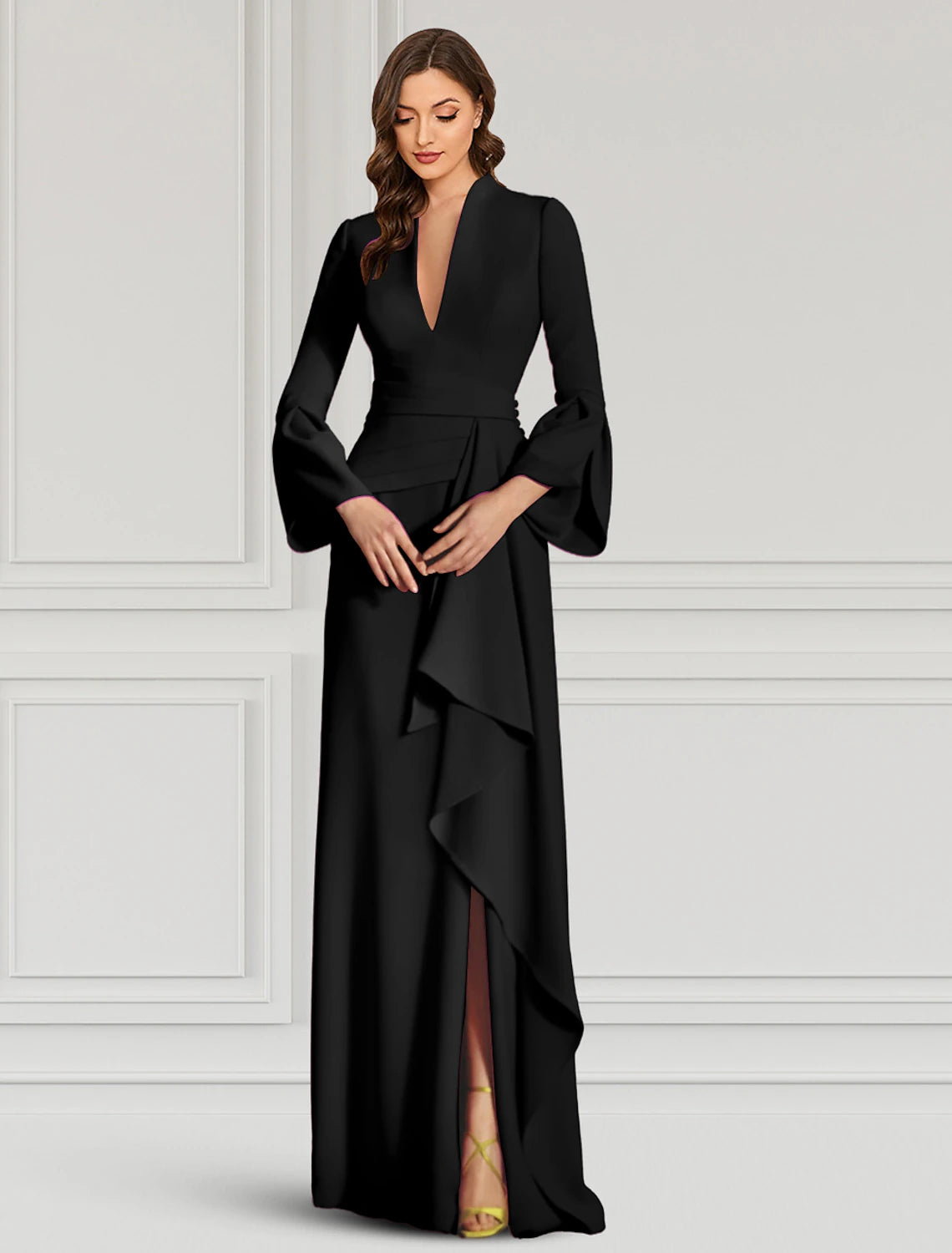 Simple Sheath Cowl Neck Black Tea Length Evening Dresses  Y1322 main image 1