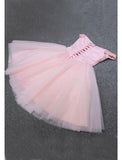 A-Line Homecoming Dresses Sparkle & Shine Dress Party Wear Knee Length Sleeveless Off Shoulder Pink Dress Tulle with Sequin