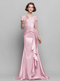 Mermaid / Trumpet Mother of the Bride Dress Wedding Guest Party Elegant V Neck Sweep / Brush Train Stretch Satin Imitated Silk Half Sleeve