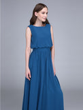 Sheath/Column Jewel Neck Sleeveless Floor-Length Evening Dress with Ruffles