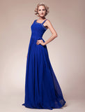 A-Line Mother of the Bride Dress Sparkle & Shine Straps Floor Length Chiffon Sleeveless with Pleats Ruched Beading