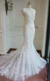 Mermaid Floor-Length Sleeveless Bell AppliquesTulle Lace Wedding Dress