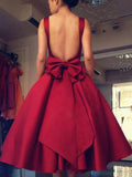 A-line Ball Gown Square Neckline Short Satin Backless Prom Dresses Backless Homecoming Dresses