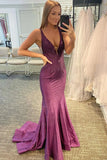 Mermaid Deep V Neck Long Prom Dress with Beading