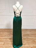 Sheath / Column Evening Gown Empire Dress Formal Floor Length Sleeveless V Neck Charmeuse Backless with Pleats Slit