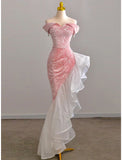 Mermaid / Trumpet Prom Dresses Party Dress Evening Party Floor Length Sleeveless Off Shoulder Tulle with Pearls Sequin