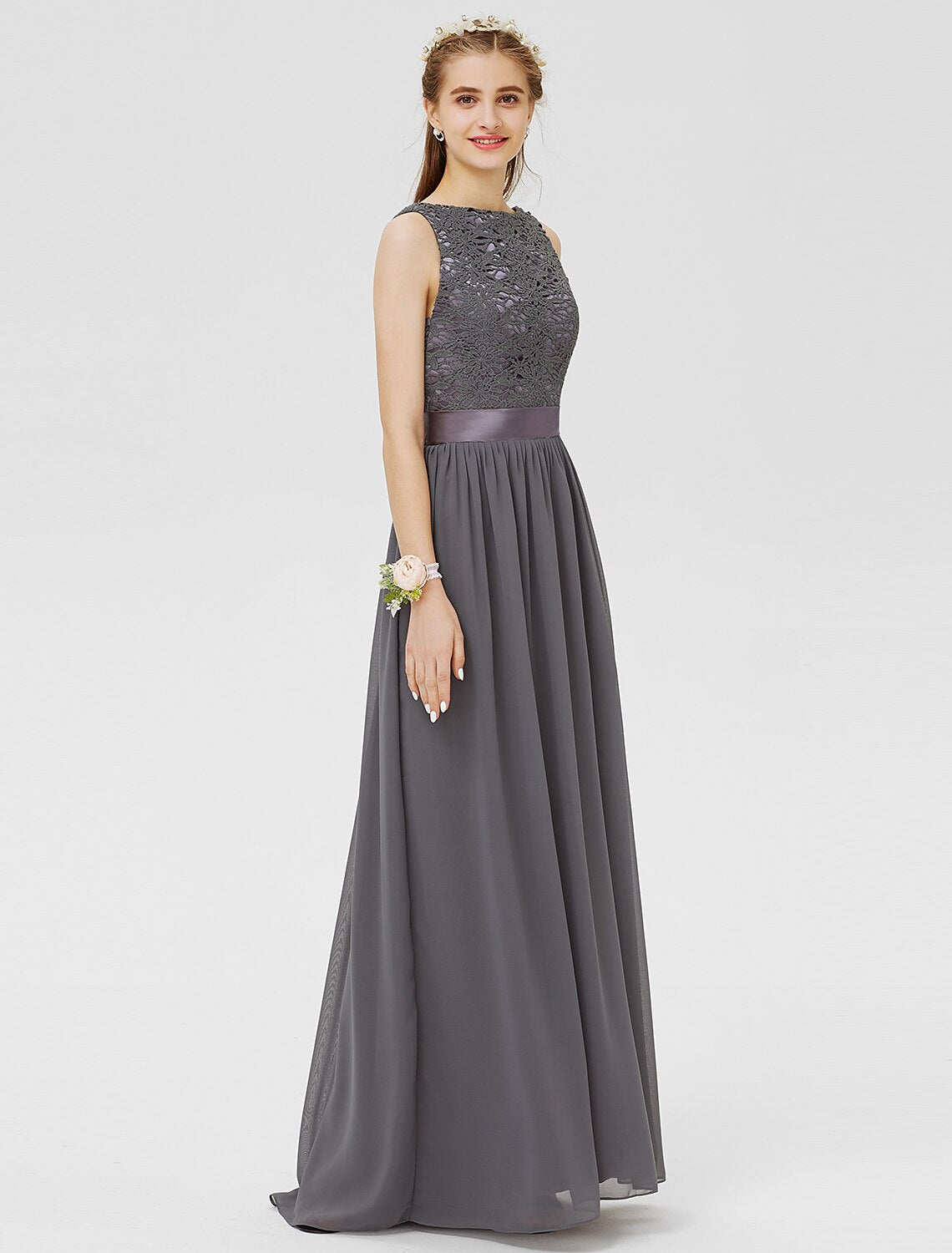 Chiffon Tiered Overlay Floor-length Sheath Dress Ocean Blue main image 1