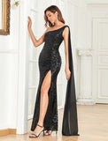 Sheath / Column Evening Gown Sexy Dress Party Wear Floor Length Sleeveless Off Shoulder Sequined with Sequin Slit Strappy