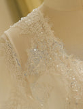 Hall Sparkle & Shine Wedding Dresses A-Line Illusion Neck Long Sleeve Court Train Satin Bridal Gowns With Buttons Ruched