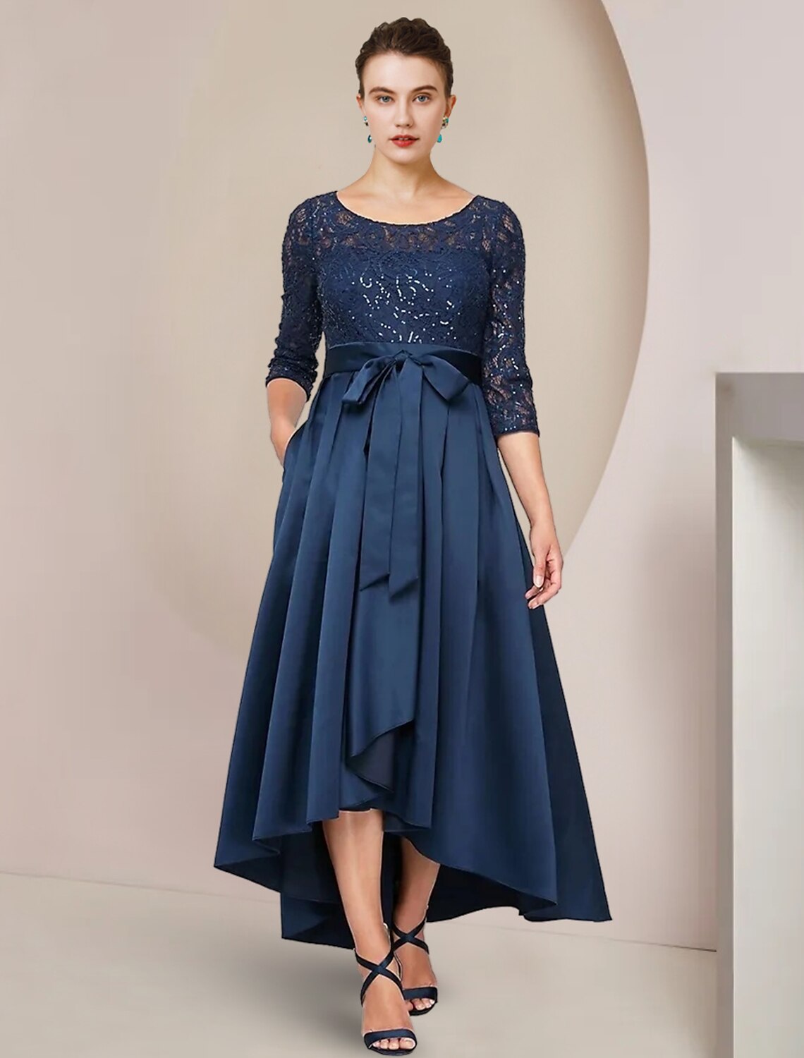 A-Line Mother of the Bride Dress Wedding Guest Elegant High Low Scoop ...