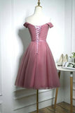 A-line Off Shoulder Sweetheart Tulle Homecoming Dress