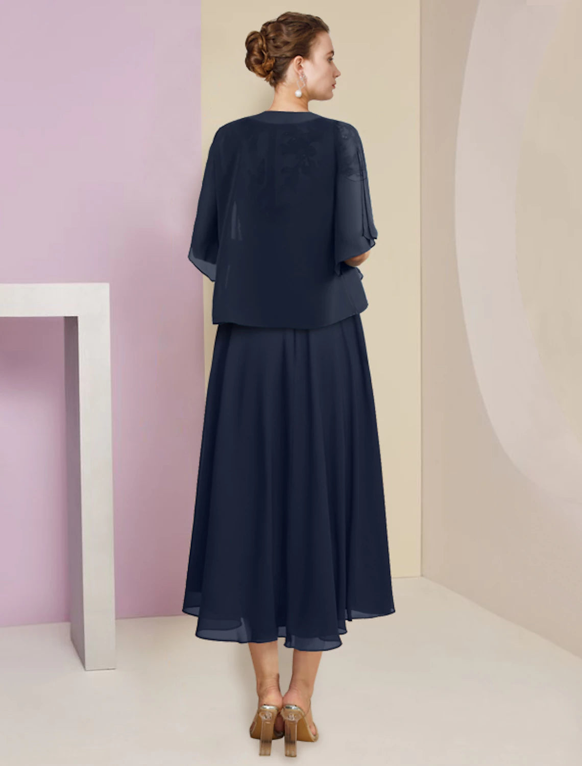 Two Piece A-Line Mother of the Bride Dress Formal Elegant Scoop Neck T ...