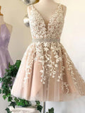 A Line V Neck Short Lace Prom Dresses Homecoming Formal Dresses Lace Wedding Dresses