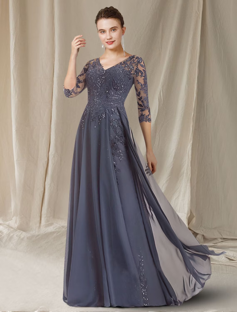 A-Line Floor Length Long Sleeves Bowknot Mother of the Bride Dress main image 0