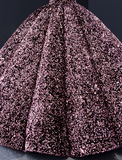 Ball Gown Prom Dresses Luxurious Dress Quinceanera Floor Length Long Sleeve V Neck Sequined with Pleats Sequin