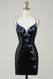 Glitter Tight Homecoming Dress With Sequins Butterflies